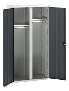Verso partitioned cupboard with 2 shelves, 2 coat rails. WxDxH: 1050x550x2000mm. RAL 7035/5010 or selected Bott Verso Basic Tool Cupboards Cupboard with shelves